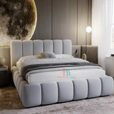 Grey bed frame with thick padding + 54" high headboard