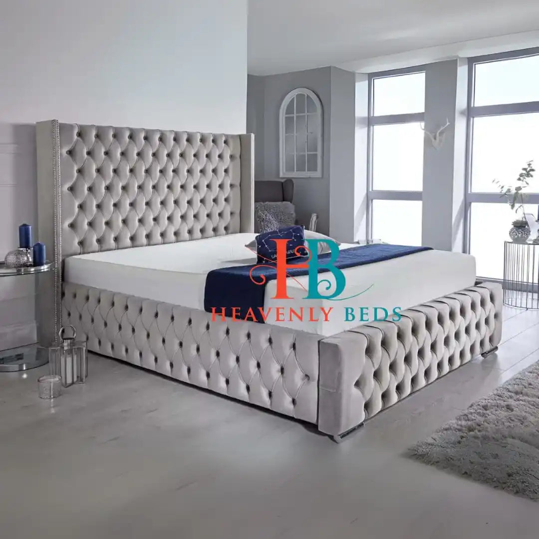 Luxury Upholstered King size Bed Frame - Grey Velvet