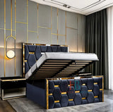 Deluxe Slate Plush Mirror Bed Frame with Gas Lift – Gold Trim Finish - USA