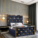 Deluxe Slate Plush Mirror Bed Frame with Gas Lift – Gold Trim Finish - USA