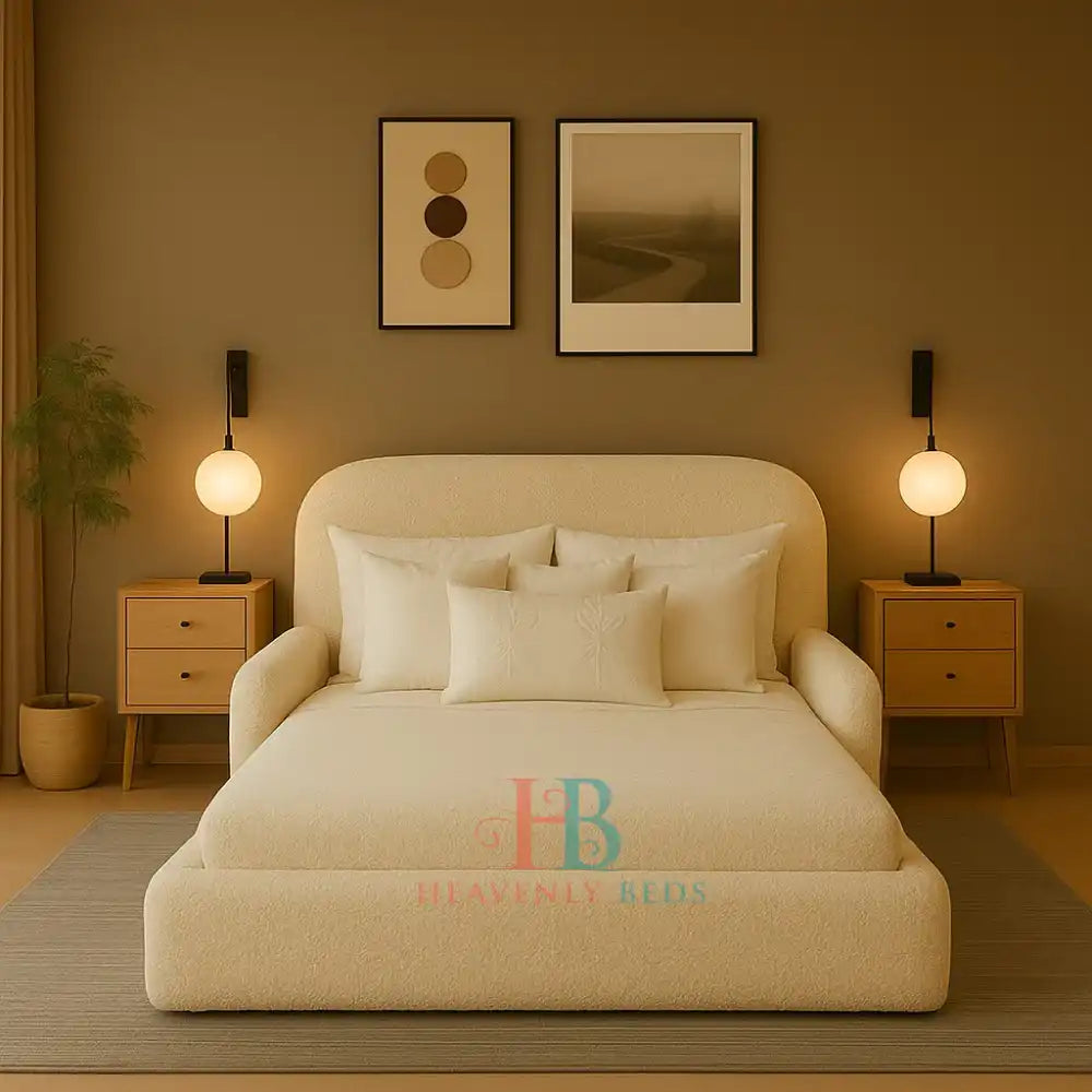 Savannah Luxury Cream Fabric Bed with Soft Bubble Design - USA