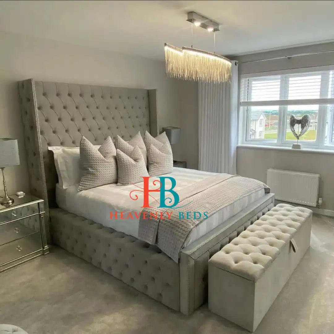 Jenny Tall Upholstered Wingback Bed Frame with 75" Headboard - USA - Heavenlybeds