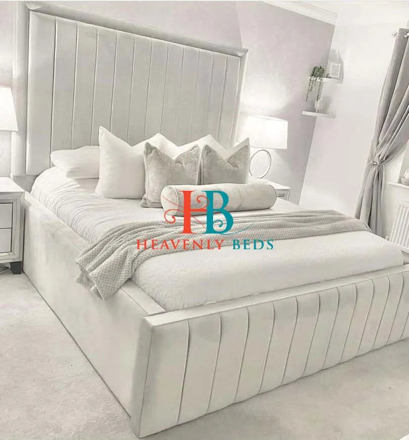 Gracie Fabric High Bed Frame with 18" Side Rails - USA - Heavenlybeds