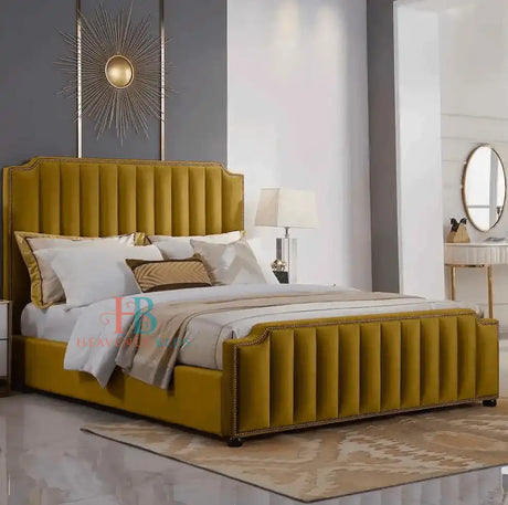Sleigh Kingsize Bed Frame in Mustard Velvet